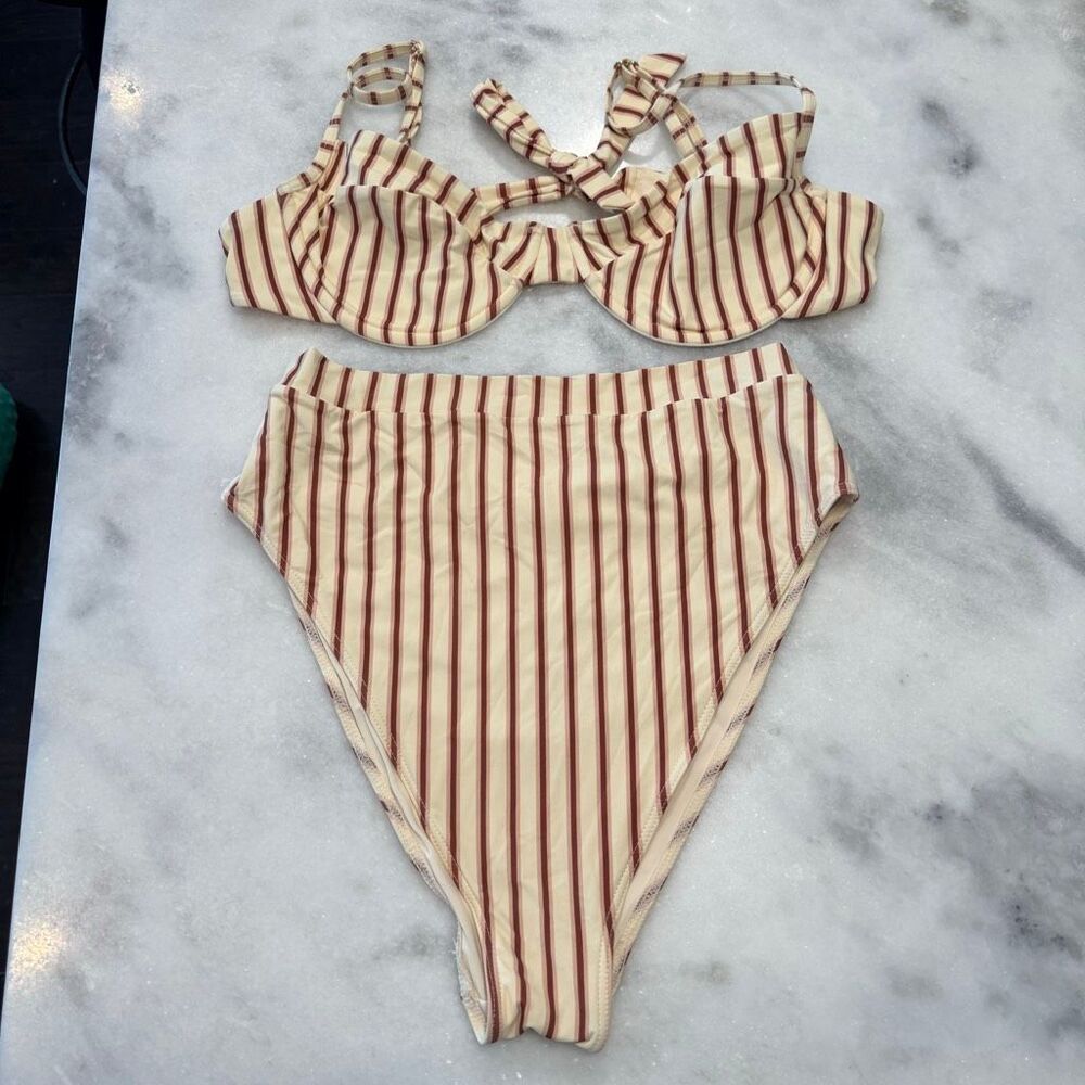 Monday Swimwear Striped Underwire Cala Roja Top And Bottom Set Yellow Large/V